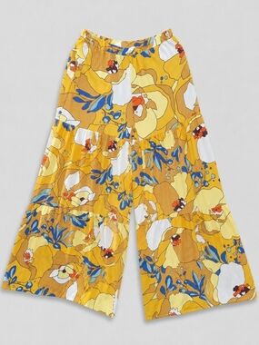 Floral Yellow Tiered Wide-Leg Pants